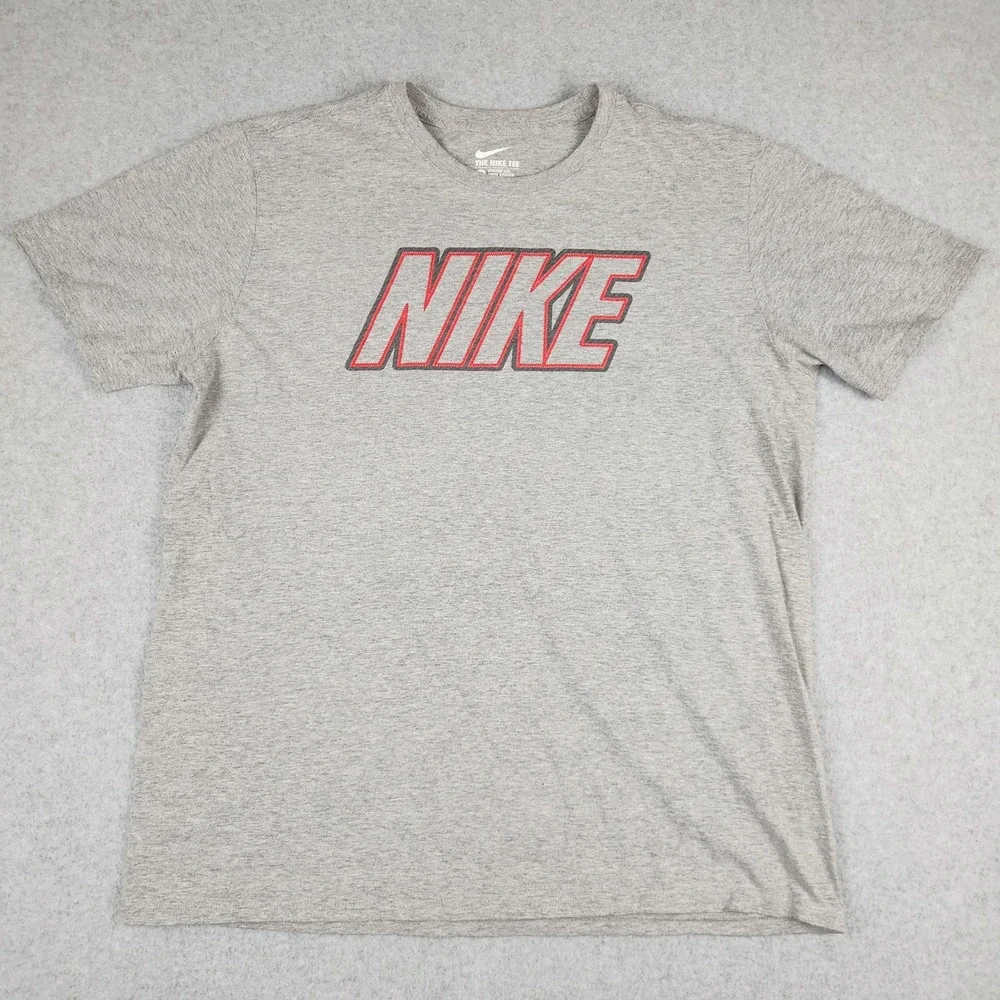 Nike T-Shirt Mens XL Gray Block Logo Athletic Cut‎ Short Sleeve Crew Neck Tee